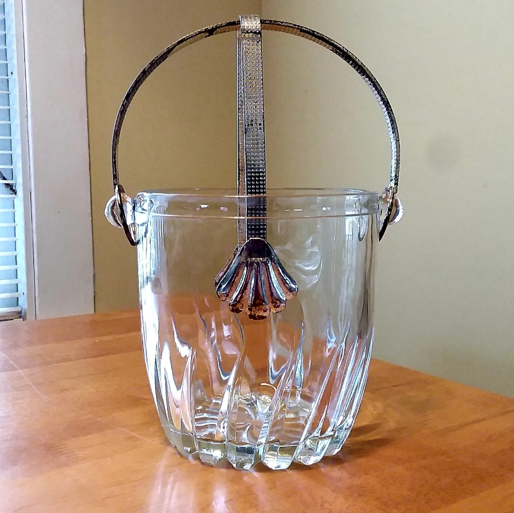 Vntg Ice Bucket Glass Handle Tongs - Picture 3 of 14